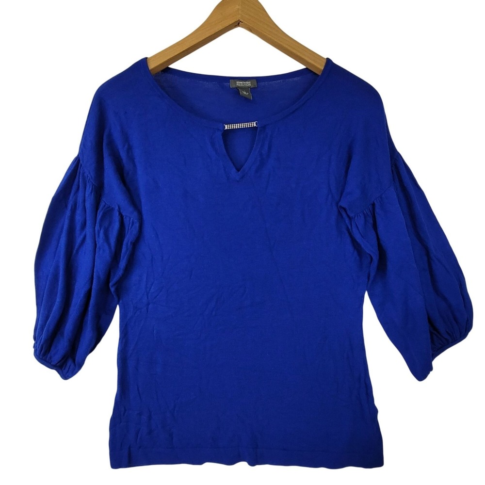 Kenneth Cole Reaction Vintage Blue Knit 3/4 Balloon Sleeve Sweater Size Small